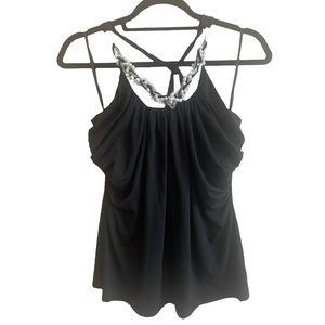 WHBM Small Black Halter Top with Beaded Neckline